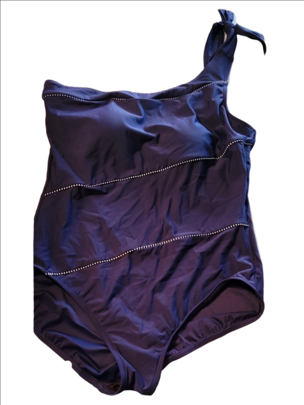 TALBOTS elegant Navy One-shoulder Swim Maillot With White Trim Size 14 - Picture 2 of 7